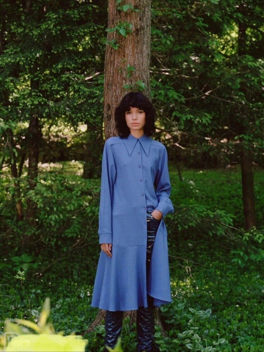TIBI Blue Chalky Drape Fluted Twill Shirt Dress, 12 Sophisticated Relaxed - Picture 4 of 11
